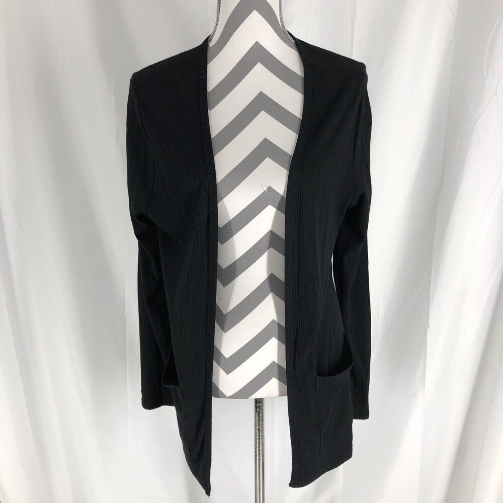 Cape Juby Open Front Cardigan w/ Pockets Rib Knit Lightweight Size XL Black